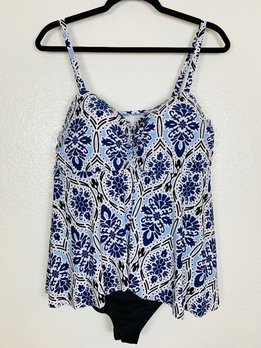 Bal Harbour One Piece Swim Suit Bandeau Flyaway Fauxkini Womens Size 18 Blue